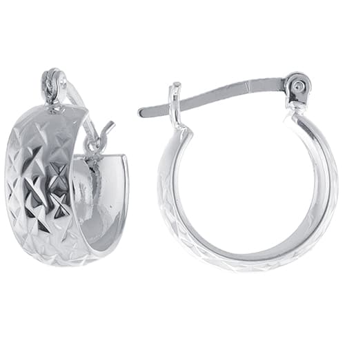 Fine Silver Plated &amp; Diamond Cut Chunky Hoop Earrings - image 