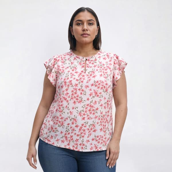 Plus Size Preswick & Moore(R) Flutter Sleeve Floral Blouse - image 
