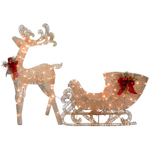 National Tree 48in. Champagne Reindeer Pulling Sleigh
