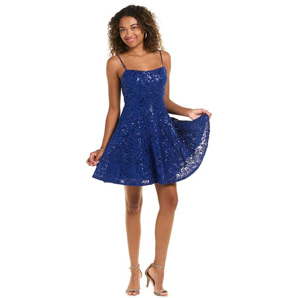 Juniors Emerald Sundae Embroidered Lace Mesh Skater Dress