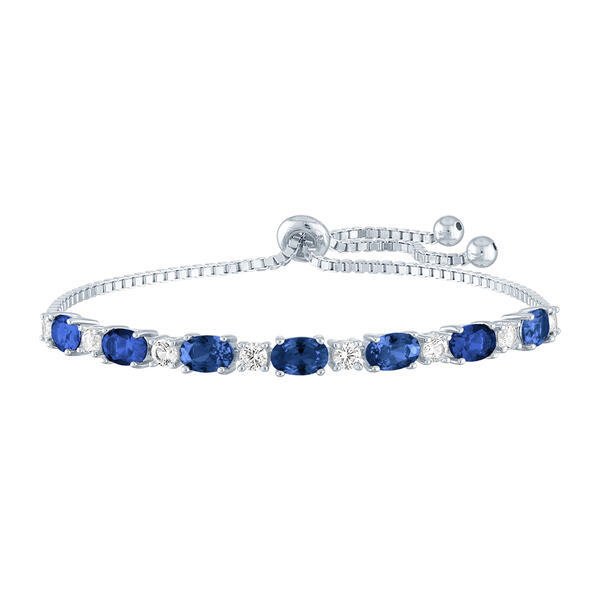 Gemstone Classics&#40;tm&#41; Blue/White Sapphire Silver Bolo Bracelet - image 