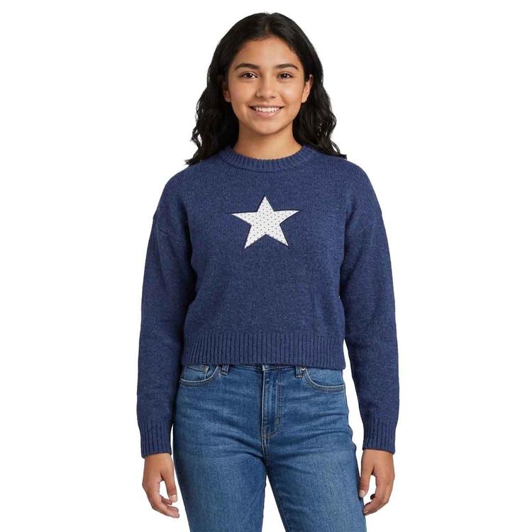 Juniors Derek Heart Long Sleeve Drop Shoulder Star Sweater