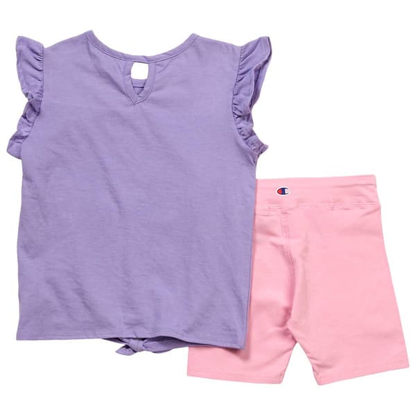 Girls (4-6x) Champion® Ruffle Sleeve Tie Front Tee & Bike Shorts