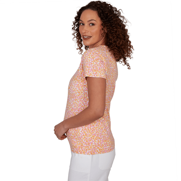 Petite Hearts of Palm Printed Essentials V Neck Abstract Dot Tee