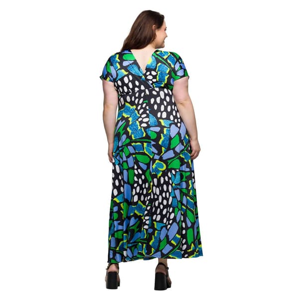 Plus Size 24/7 Comfort Apparel Blue Butterfly Empire Waist Dress