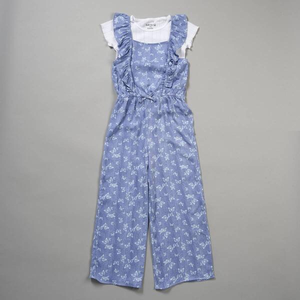Girls &#40;7-12&#41; One Step Up Pointelle Top & Twill Butterfly Jumpsuit - image 