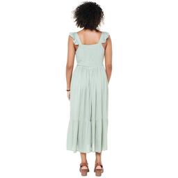Womens BB Dakota Flutter Sleeve Lace Front Ruffle Hem Midi Dress