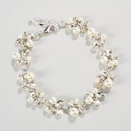 Rosa Rhinestones Clear Rhinestone & Faux Pearl Floral Bracelet