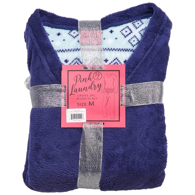 Womens Pink Laundry Long Sleeve Fair isle Plush Folded Pajama Set