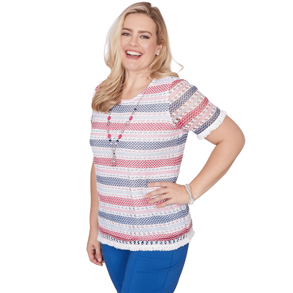 Womens Alfred Dunner The Royal Treatment Fringe Stripe Blouse