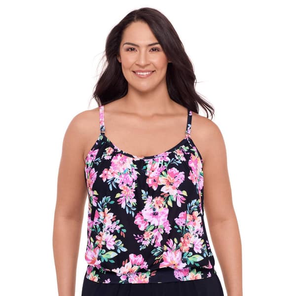 Plus Size American Beach Night In Bloom Hi Lo Flounce Tankini