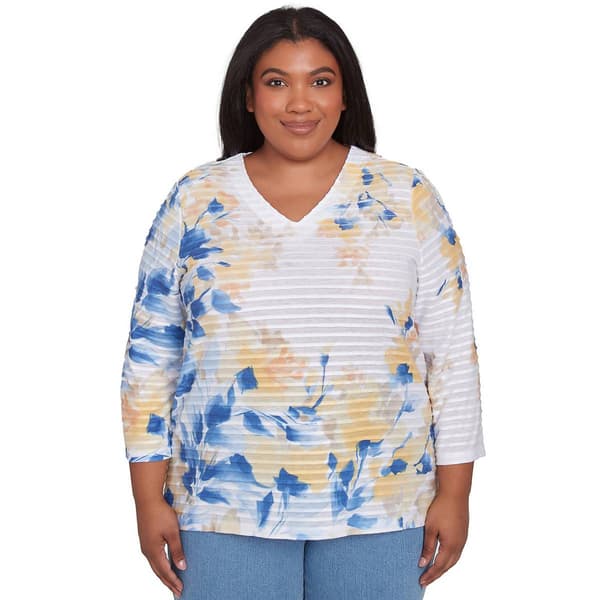 Plus Size Alfred Dunner Flower Power Knit Floral Texture Tee - image 
