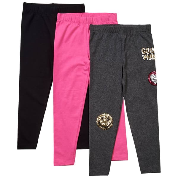 Girls &#40;4-6x&#41; Star Ride&#40;R&#41; 3pk. Solid & Sequin Patches Leggings - image 