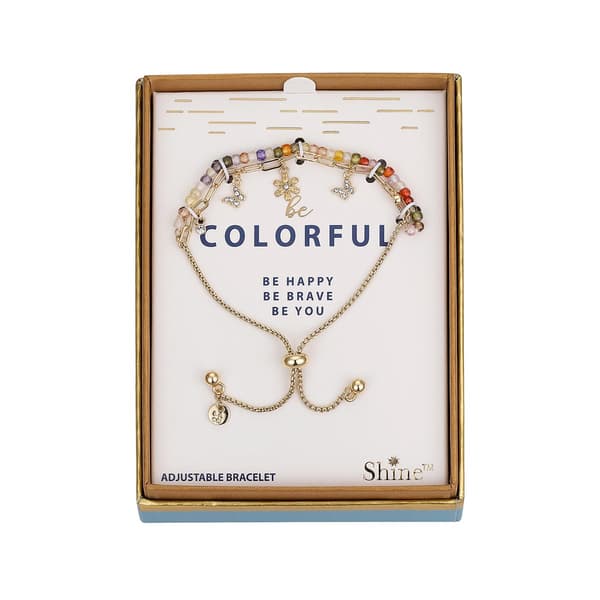 Shine Multi Color Beaded Crystal Butterfly & Flower Bolo Bracelet
