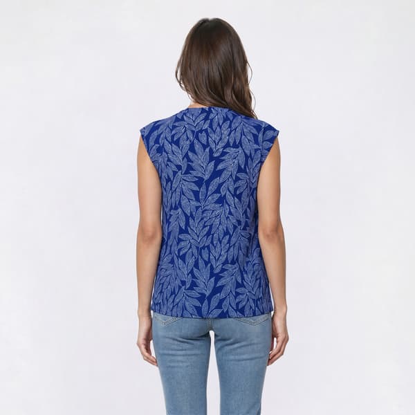 Womens Anne Klein Sleeveless Split Neck Leaf Blouse