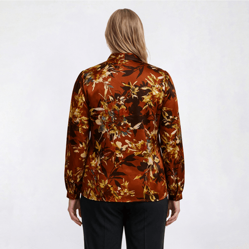 Plus Size Kasper Long Cuff Sleeve V-Neck Floral Satin Blouse