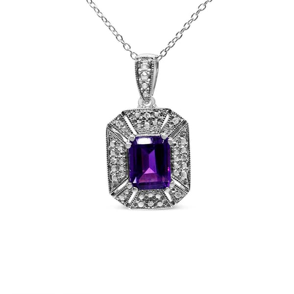 Haus of Brilliance Sterling Silver Amethyst Diamond Pendant - image 