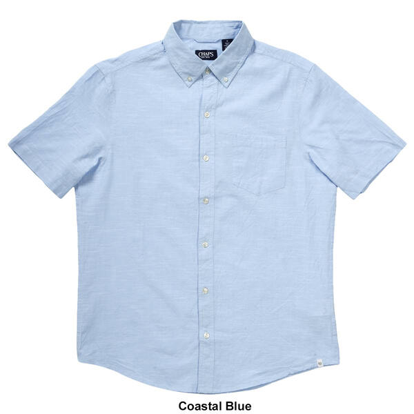 Mens Chaps Short Sleeve Chambray Solid Button Down Shirt