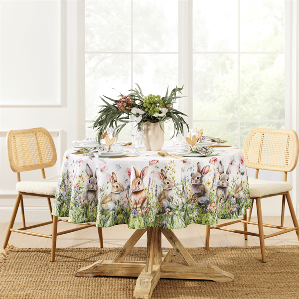 Threadmade Bunny Blossom Easter Tablecloth