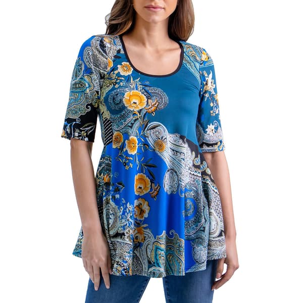 Womens 24/7 Comfort Apparel Paisley Elbow Sleeve Tunic Top - image 