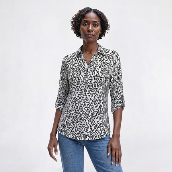 Womens Emily Daniels Split Neck Abstract Jacquard Blouse - image 
