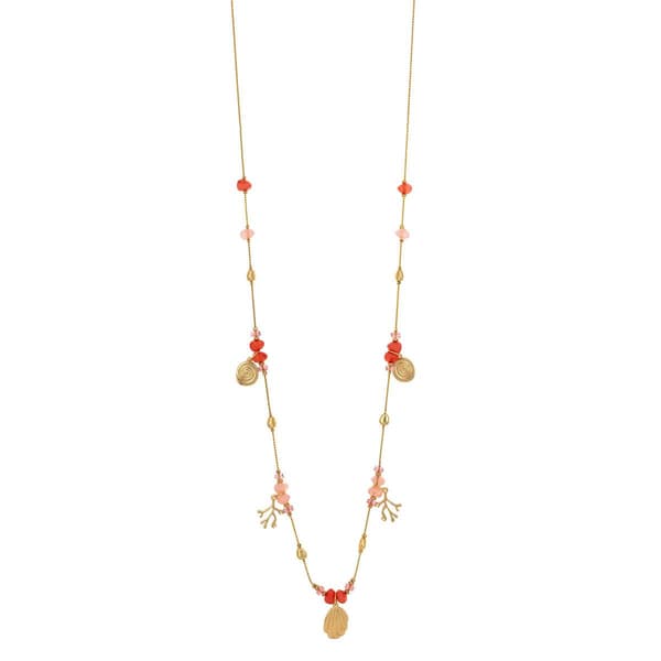 Ashley Cooper(tm) Coral Bead Station Sealife Drop Long Necklace - image 