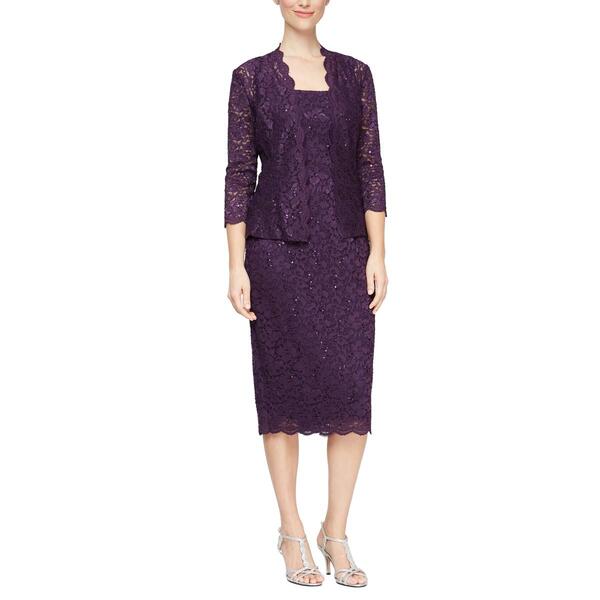Womens SLNY Lace Tea Length Jacket Dress - image 
