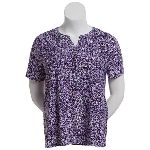 Petite Napa Valley Short Sleeve Pleated Daisy Henley Blouse - image 