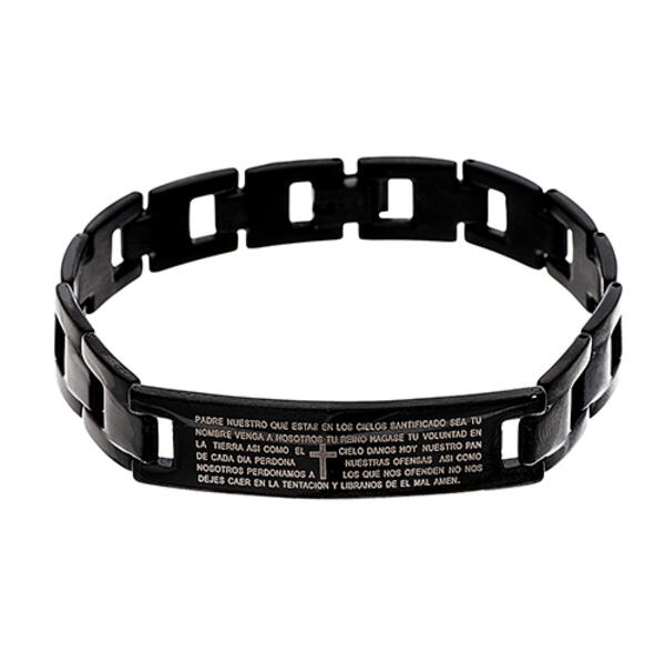 Mens Black IP Lords Prayer Cross ID Bracelet - image 