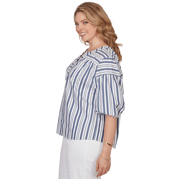 Plus Size Ruby Rd. French Riviera Elbow Puff Sleeve Stripe Blouse