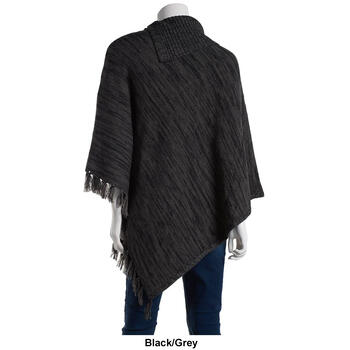 Womens Tint & Shadow Split Neck Solid Cabled Side Fringe Poncho - Boscov's