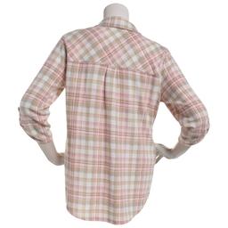 Plus Size Emily Daniels 3/4 Sleeve Plaid Hacci Blouse- Pink/Cream