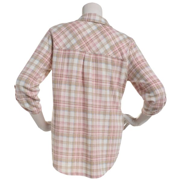 Plus Size Emily Daniels 3/4 Sleeve Plaid Hacci Blouse- Pink/Cream