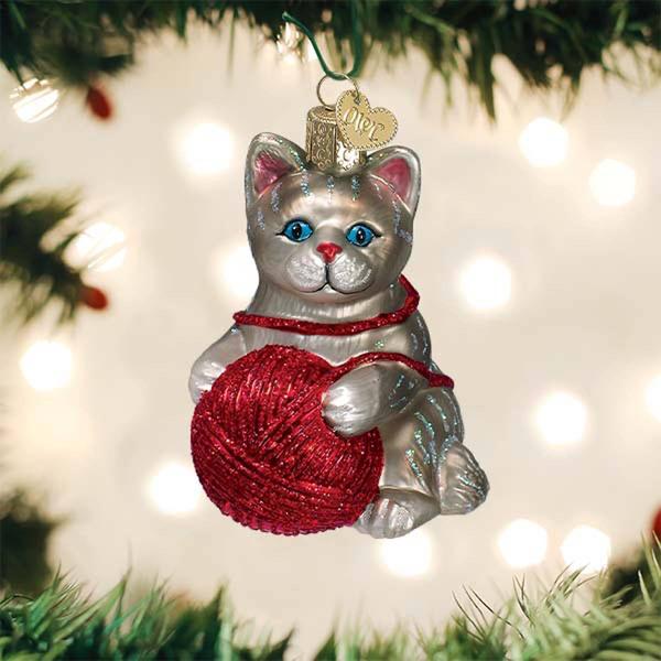 Old World Christmas Grey & Red Playful Kitten Ornament - image 