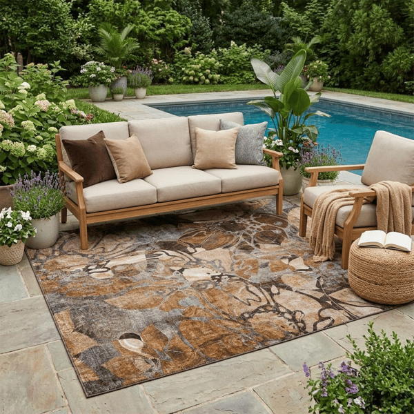 HomeRoots Chocolate Terracotta & Ivory Abstract Area Rug