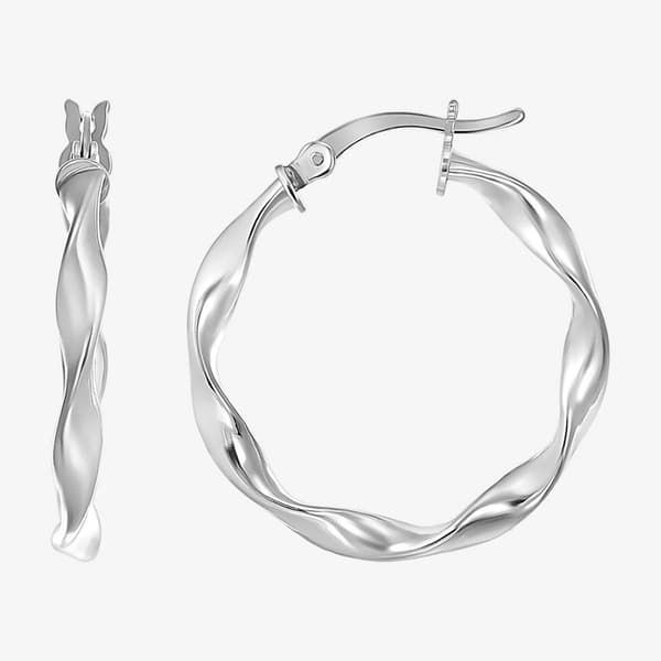 Sterling Silver Twisted Ribbon Hoop Earrings - image 