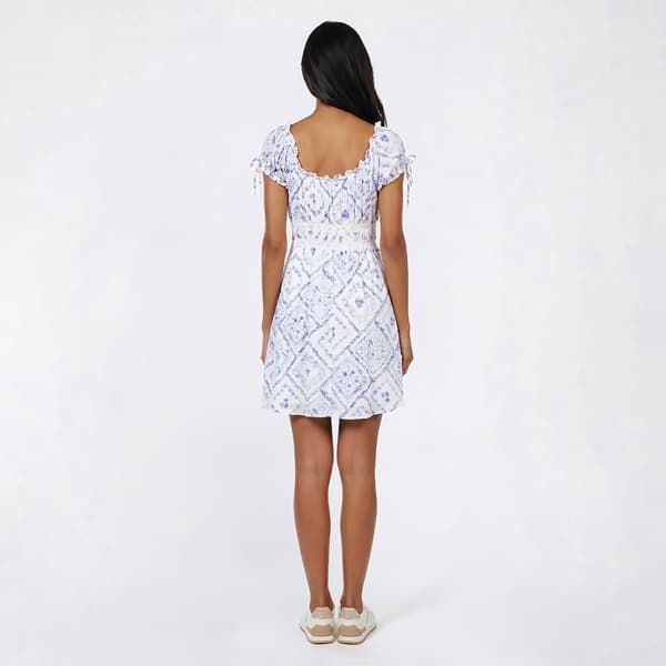 Juniors Pink Rose Crinkle Gauze Tie Front Skater Dress