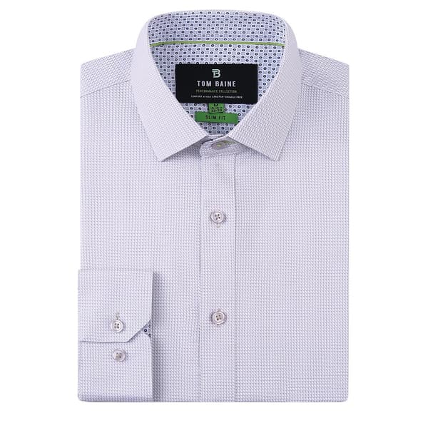 Mens Tom Baine Slim Fit Geometric Dress Shirt - White/Brown