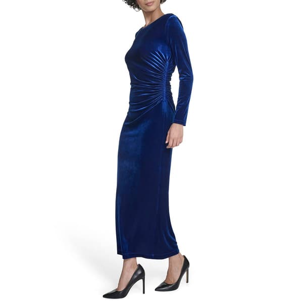 Womens Calvin Klein Long Sleeve Ruched Side Velvet Gown