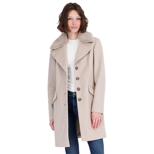 Womens Sage Collective Single Breasted Herringbone Faux Wool Coat