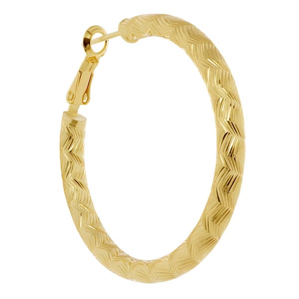 14kt. Gold Over Brass 40mm Textured Hoop Earrings
