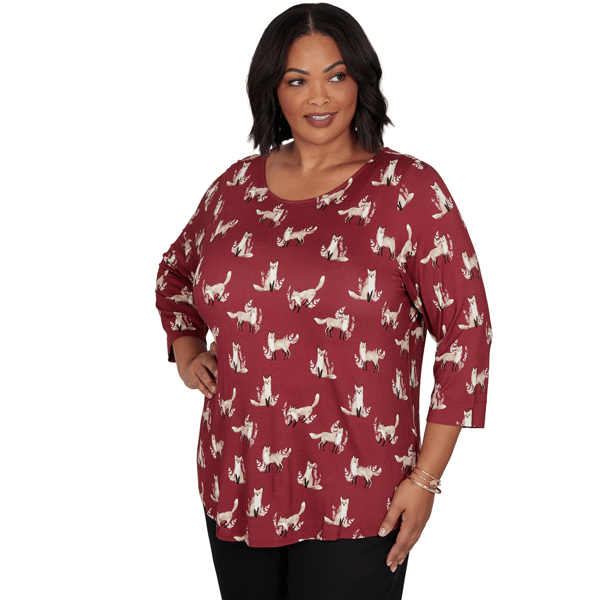 Plus Size Emaline Key Items 3/4 Sleeve All Over Fox Tee