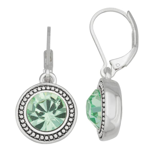 Napier Silver-Tone & Green Single Drop Leverback Earrings