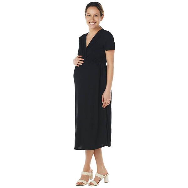 Womens Due Time Short Sleeve Solid Maternity Midi Dress - image 