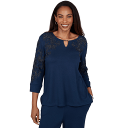 Womens Alfred Dunner Good To Go Scroll Soutache Blouse
