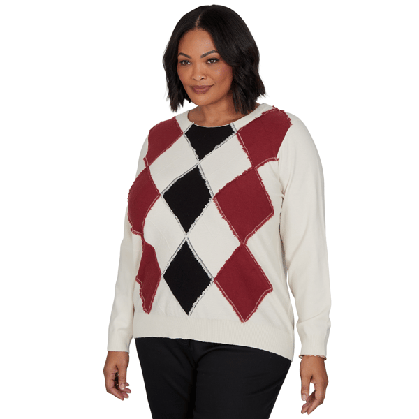 Plus Size Emaline Country Code Long Sleeve Argyle Sweater