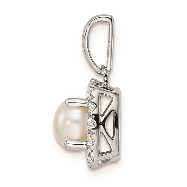 Pure Fire 14kt. White Gold Lab Grown Diamond & Pearl Pendant