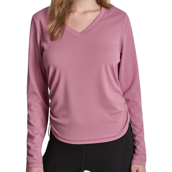 Womens DKNY Sport Long Sleeve Tech Tee With Ruched Side Seams - image 