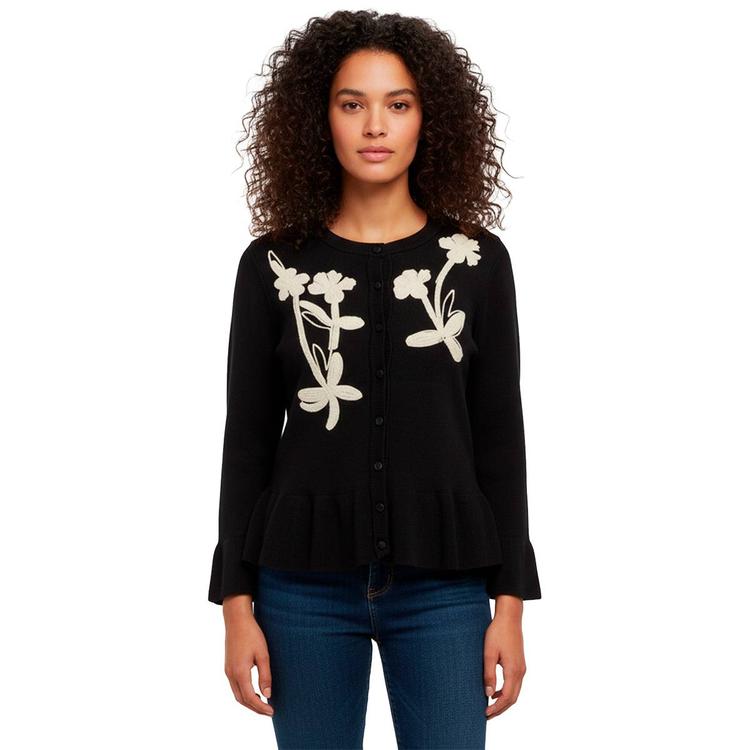 Womens Adrianna Papell Long Sleeve Floral Embroidered Cardigan