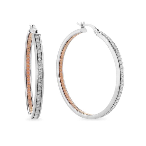 Forever New Sterling Silver 40mm Glitter Hoop Earring - image 